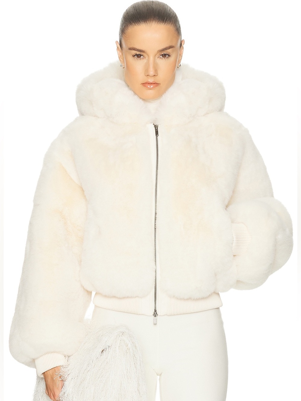 SKIMS Faux Fur Shrunken Zip Up Jacket Egret XS NWT $398